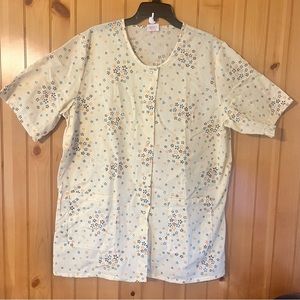 Vtg Angelica Uniform Yellow Floral Flower button up Scrub Jacket Women Sz 42/44